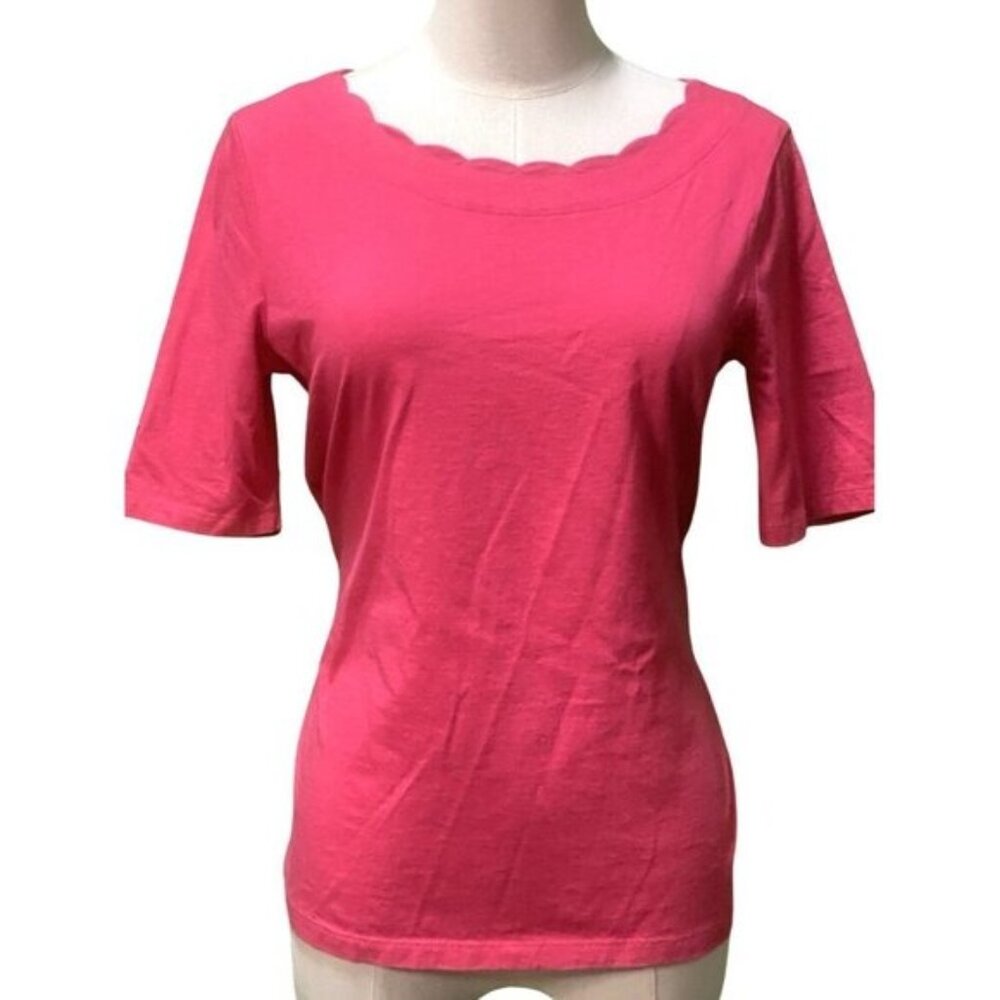4 For 20 Pima Cotton TALVOTS  Scallop Neck Short Sleeve Top - Pink